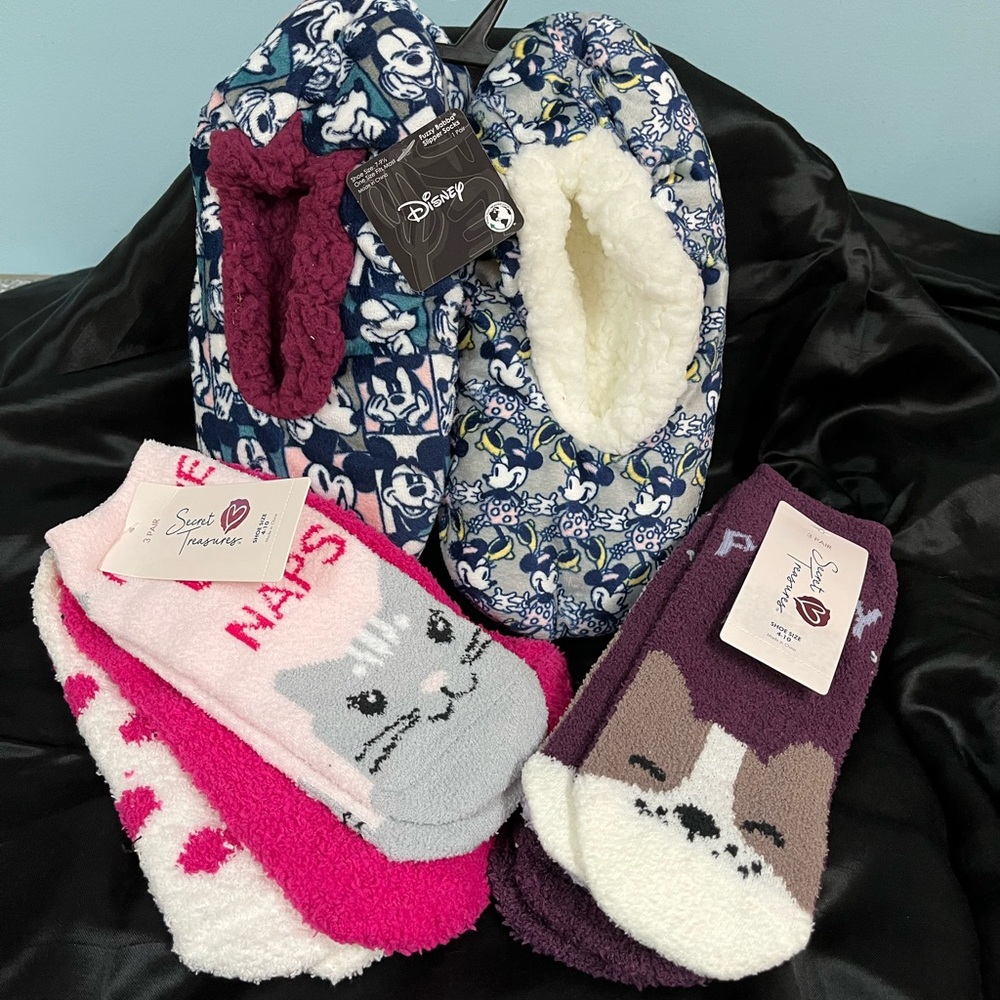 Fun fuzzy socks and slippers! Mickey Mouse and more!